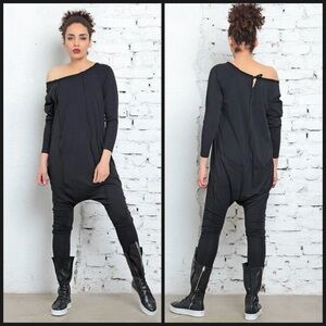 Adeptt Women’s Black Harem Drop Crotch‎ Baggy Long Sleeve Jumpsuit Size XS